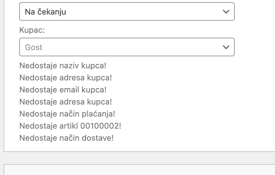 Popis grešaka kod kreiranja računa - Arges ERP Wordpress plugin