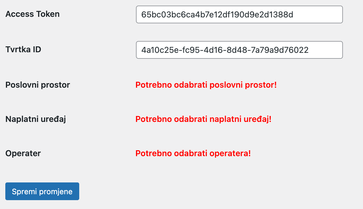 Ispunjeni podaci - Arges ERP Wordpress plugin