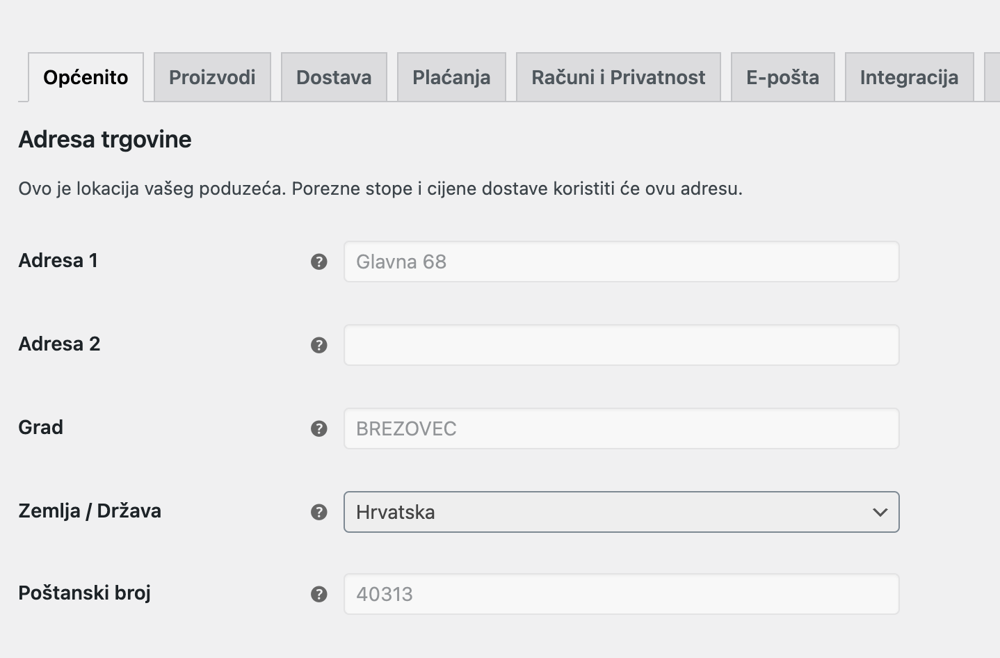 Općenite WooCommerce postavke - Arges ERP Wordpress plugin