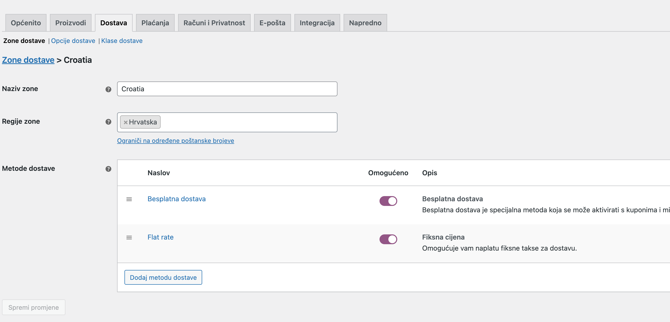 Metode dostave - Arges ERP Wordpress plugin