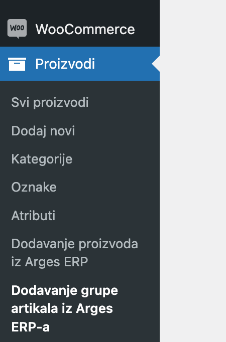Dodavanje grupa artikala iz Arges ERP-a - Arges ERP Wordpress plugin