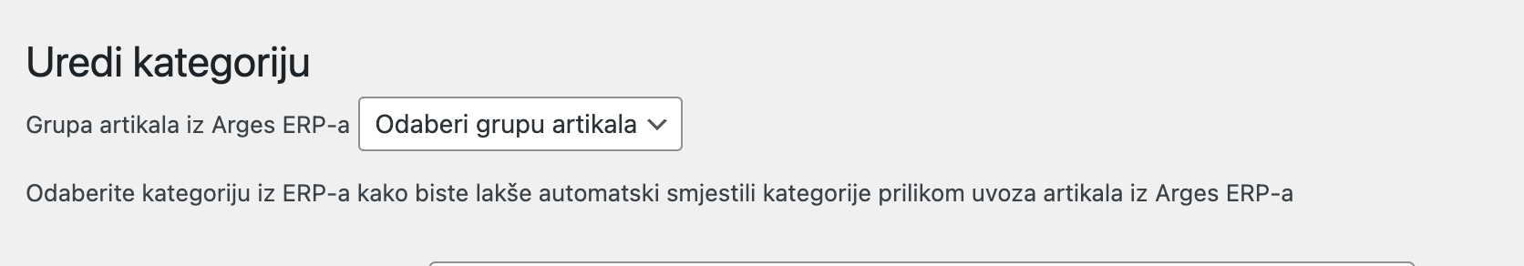 Odabir grupe artikala iz Arges ERP-a - Arges ERP Wordpress plugin