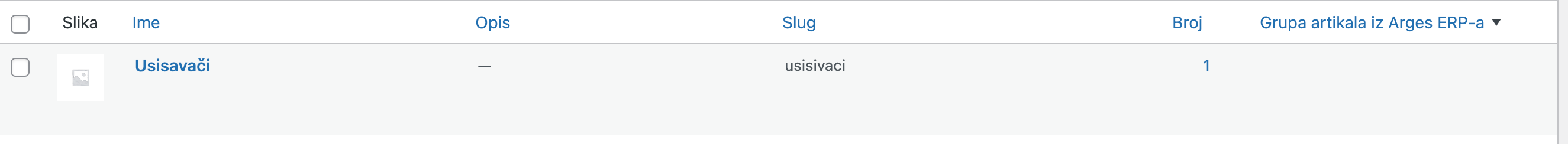 Popis kreiranih kategorija sa greškom - Arges ERP Wordpress plugin