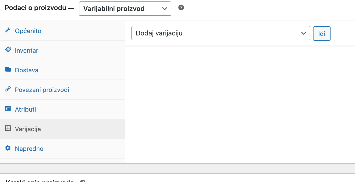 Opcija za kreiranje varijacije iz atributa - Arges ERP Wordpress plugin