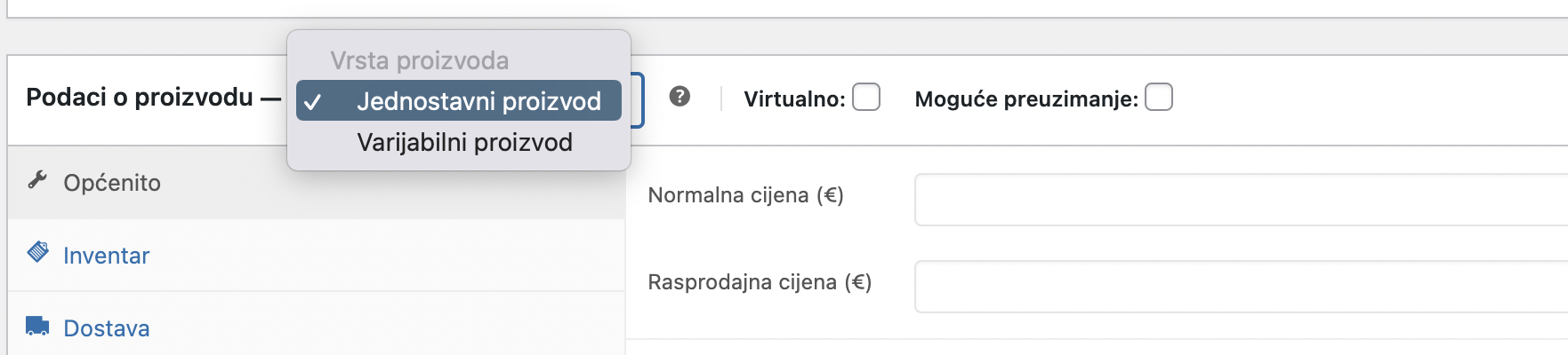 Izbor opcije proizvoda (jednostavni i varijabilni proizvod) - Arges ERP Wordpress plugin