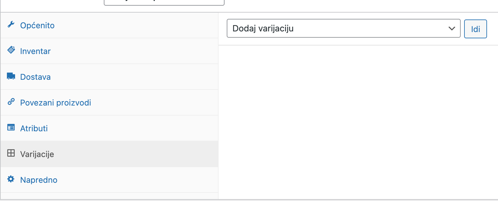 Opcija za kreiranje varijacije iz atributa - Arges ERP Wordpress plugin