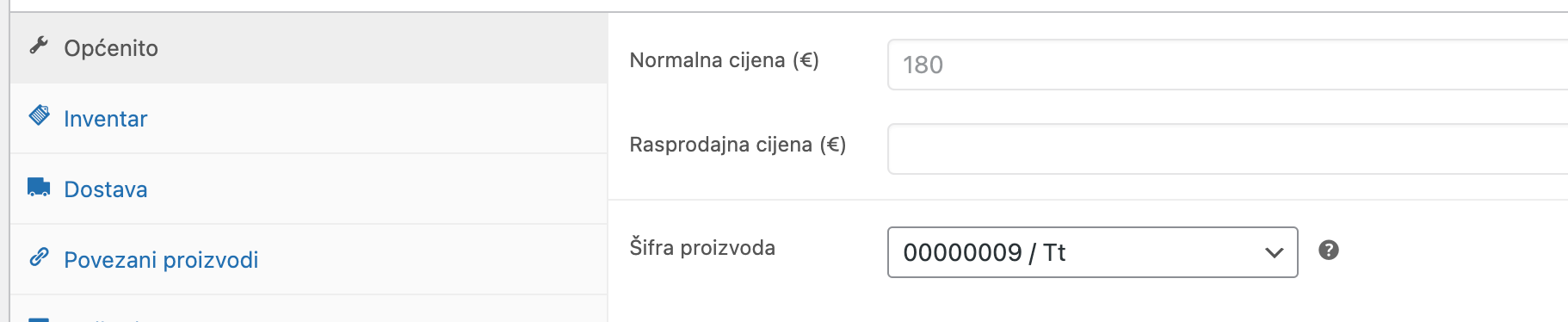 Potrebno je odabrati artikl iz Arges ERP-a - Arges ERP Wordpress plugin