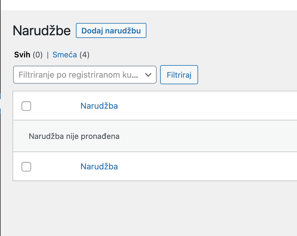 Lista kreiranih narudžbi - Arges ERP Wordpress plugin