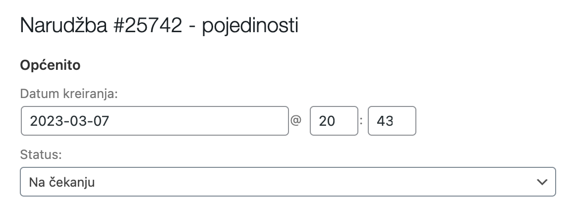 Promjena statusa narudžbe - Arges ERP Wordpress plugin