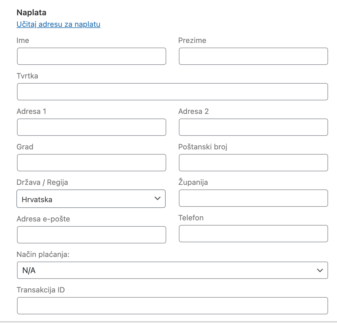 Podaci za naplatu - Arges ERP Wordpress plugin