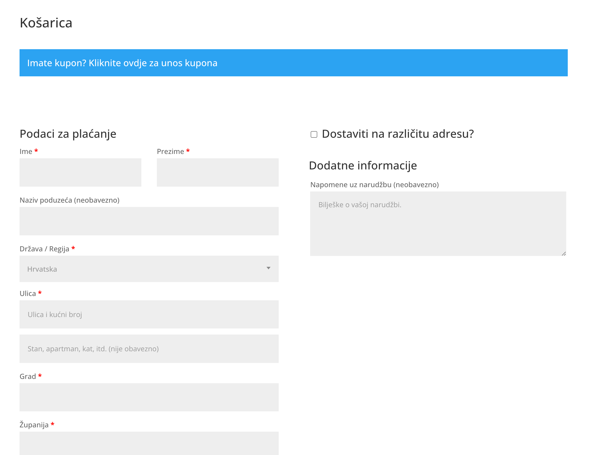 Upis podataka za plaćanje i dostavu - Arges ERP Wordpress plugin